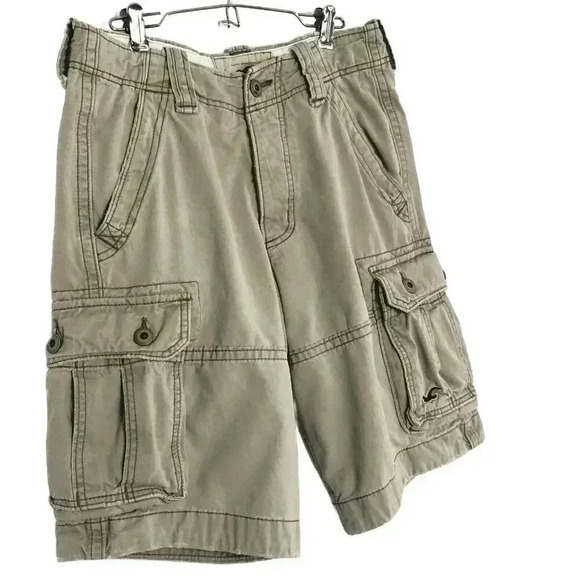 Hollister Cargo Shorts Mens 28 Beige Distressed Button Fly Flat Front Mid Rise - Picture 2 of 6